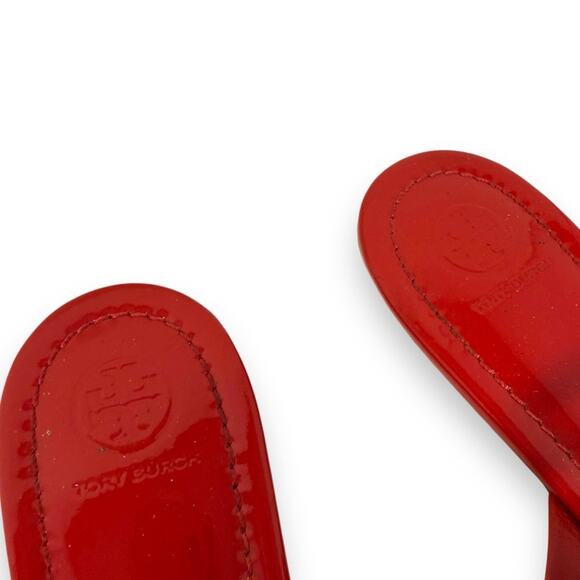 Tory Burch Patent Leather Bright Rainbow Ruby Red Miller Thong Sandal 9 Women’s - Picture 2 of 12